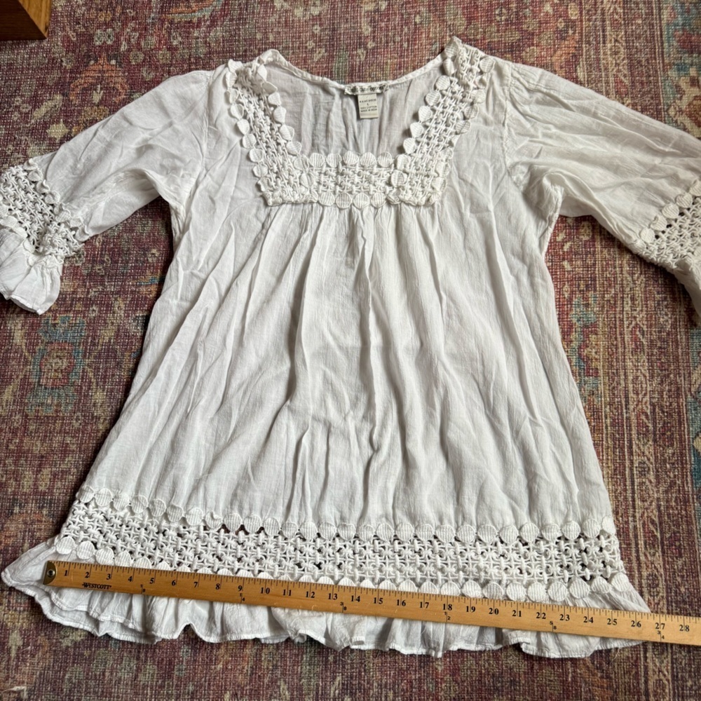 Cute Options 100% Cotton India made White Crochet Trim Blouse Large - Picture 5 of 6